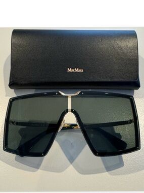MaxMara Black Shield Sunglasses with Gold Accent